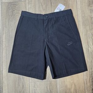 Nike Mens Club Chinos Sz M 32 Black Shorts Cotton Canvas Flat Standard Fit NWT